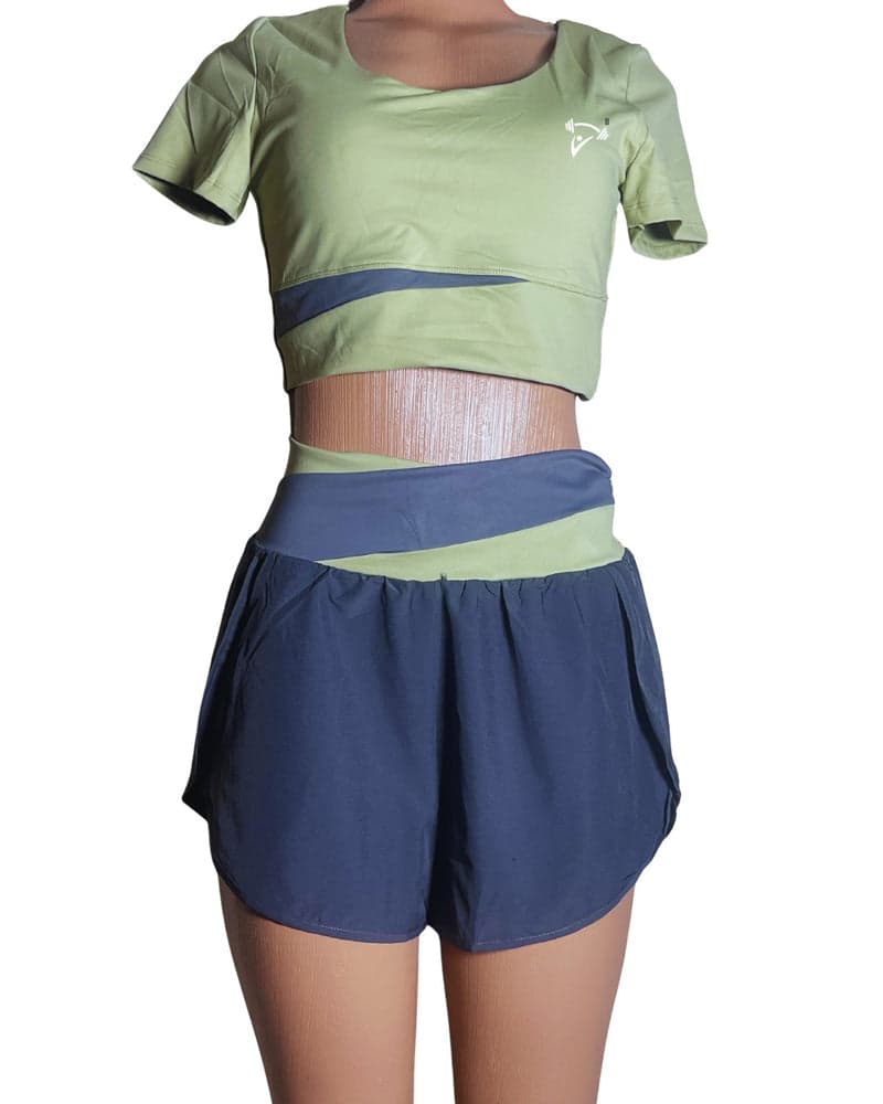 The Succulent cropped top and high-waisted shorts in green and blue